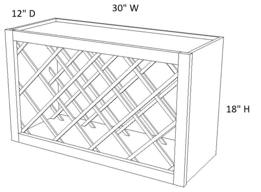 A drawing of a wine rack with the dimensions of each.